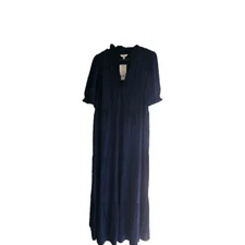 Crown & Ivy Women's Blue Shortsleeved Ruffled Maxi Dress NWT Size L
