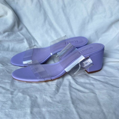 Schutz Taglia 8 Viola Trasparente Victorie Low Block Sandalo Formale Prom Rush Nuovo - Foto 8 di 8
