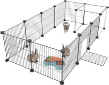Unbranded Rabbit Run Puppy Pen with Door 14 Panels Black DIY Metal Fence New