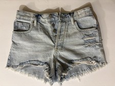 PacSun Women's High Rise Festival Light Wash Denim Cut Off Shorts 26 Button