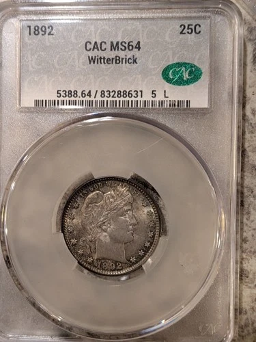 1892 BARBER QUARTER CAC MS -64 Better Than Pcgs Witterbrick