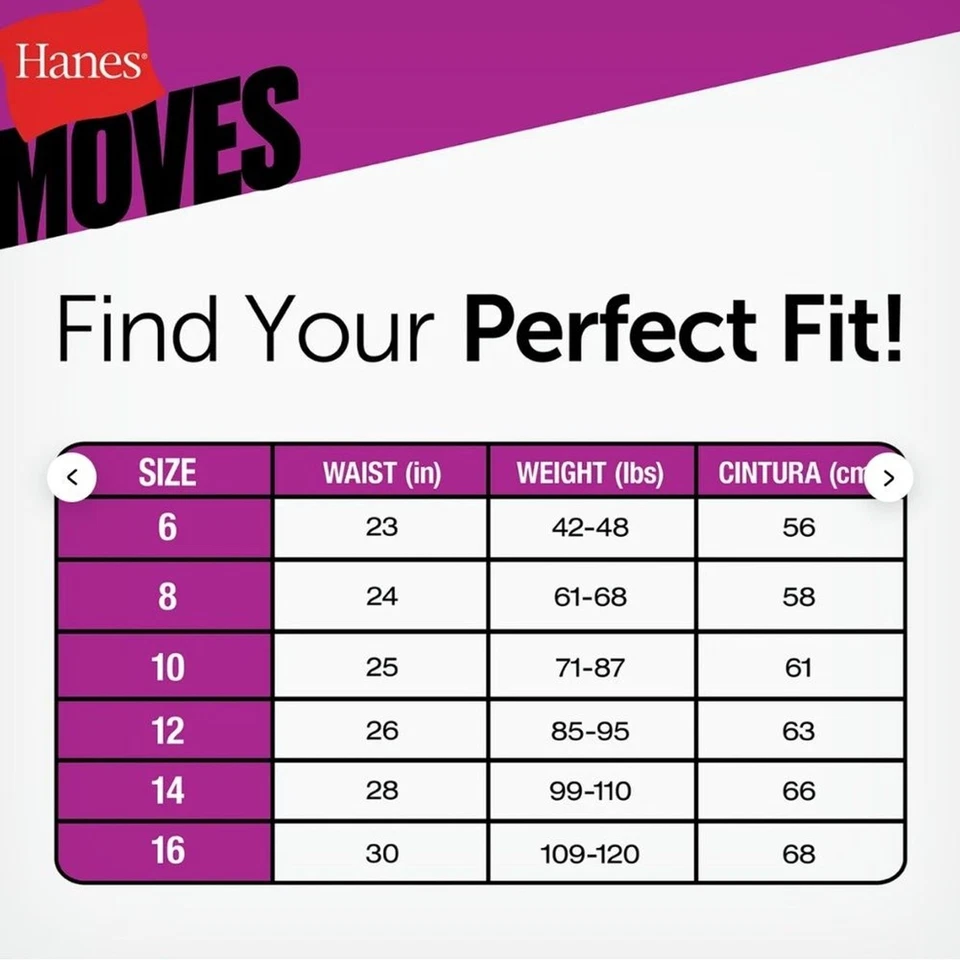 Ropa interior calzoncillos elásticos transpirables Hanes Moves para niñas, talla 10, multicolor paquete de 4 Foto 4 de 4