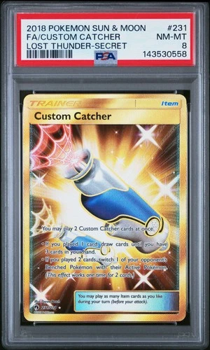 2018 POKEMON SUN & MOON LOST THUNDER SECRET #231 FULL ART/CUSTOM CATCHER PSA 8