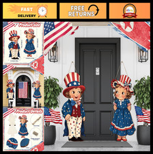 4th of July Hanging Signs - 2 Pcs Wooden Patriotic Door Decorations for Memorial