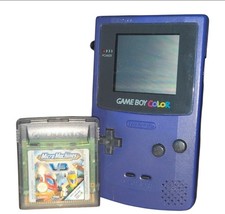 Original Nintendo Game Boy Color Blue Console + Micro Machines V3 Game - Tested