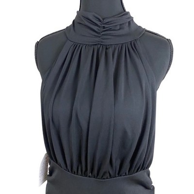 AX Paris Midi Dress Womens 14 Black Ruched High Neck Halter Braided Detail DA350