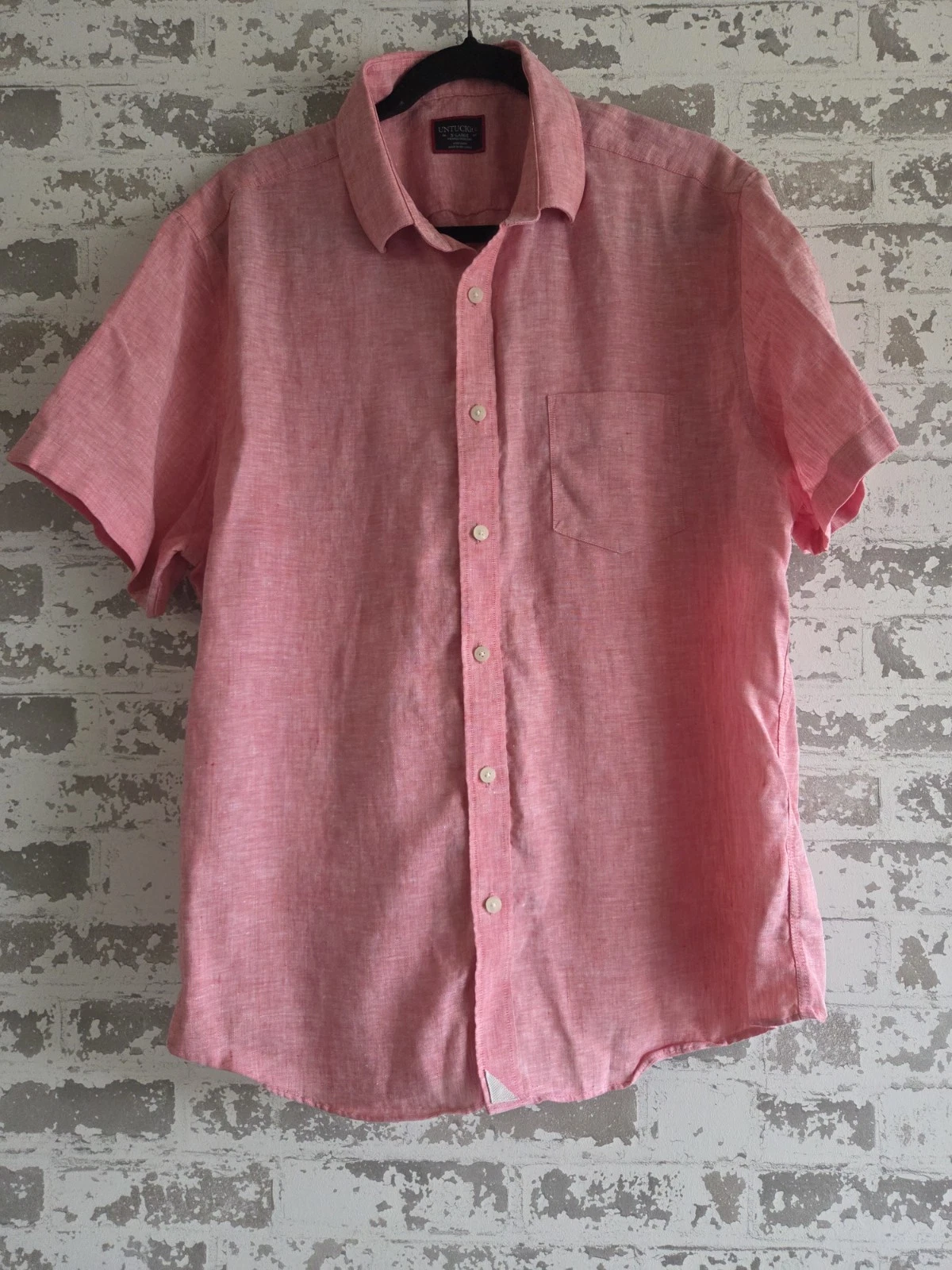UNTUCKit Cameron Shirt Mens XL Red 100% Linen Wrinkle Resistant Short Sleeve