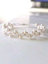 Handmade wave bracelet (Natural white & pink gold tone beads)