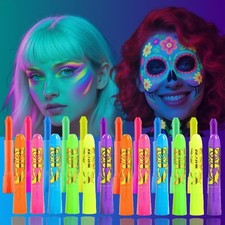 Glow Face Body Paint, 12pc In 12, blue green pink yellow orange purple