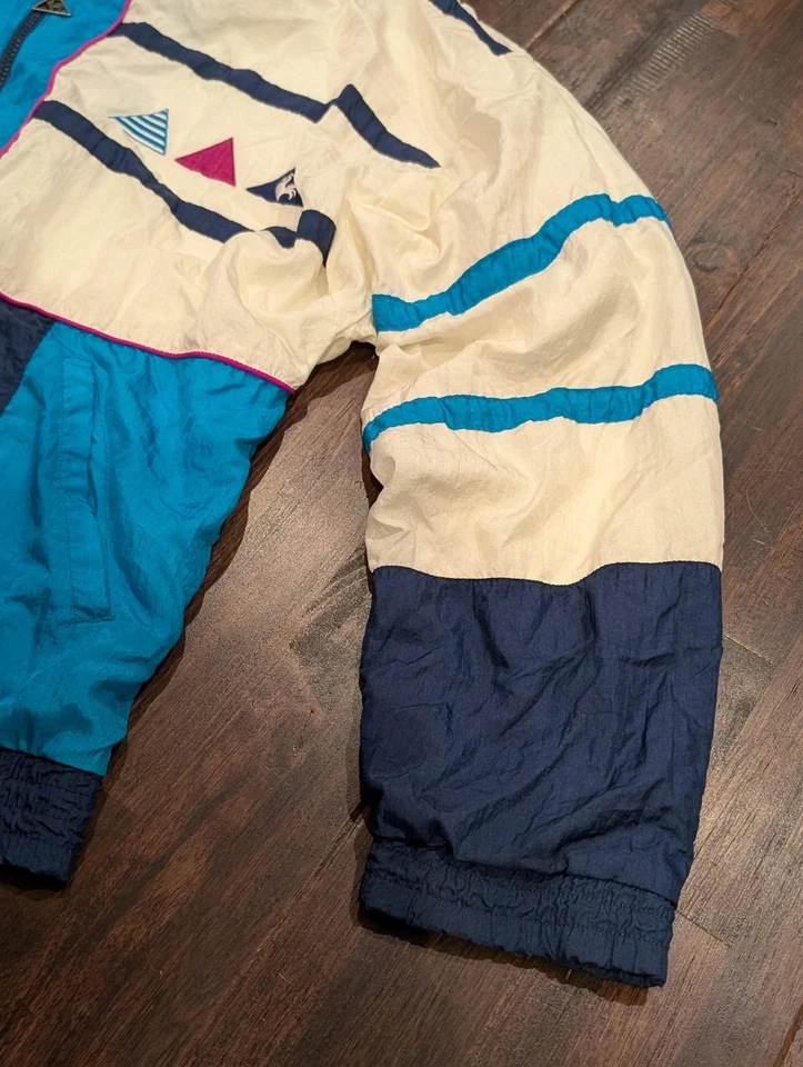 Chaqueta cortavientos vintage Le Coq Sportif para hombre grande de nailon bloques de colores años 90 Foto 3 de 4