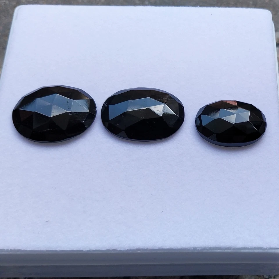 52 Ct 16x21 to 18.5x24 MM Natural Black Tourmaline Rose Cut Oval 3 Piece Lot - Image 4 of 4