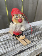 Vintage Kurt Adler Wooden Santa Gnome Elf Troll Skiing Christmas Ornament W/Tag