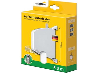 SCHELLENBERG Aufschraubwickler Mini schwenkbar weiß Lochabstand 145 mm mit Gurt