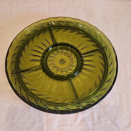 Indiana Glass Avocado Green 5 part Relish Tray