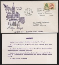 Can 419 - 1964 5c Provincial Flowers & Coats-Of-Arms  Quebec  - FDC w/ Insert