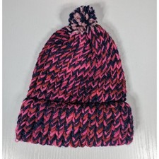 Crochet Hat Youth SIze Homade Pink Blue Pom Beanie