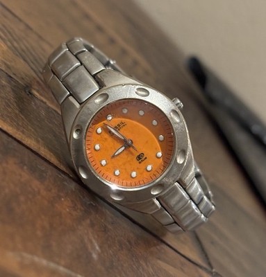 Fossil Blue Women 29MM'' Watch Silver Tone Orange Dial AM-3354