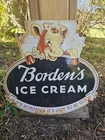 VINTAGE BORDENS ICE CREAM PORCELAIN SIGN OLD DAIRY FARM CREAMERY MILK ELSIE COW