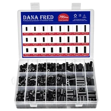 795Pcs Nylon round Spacer Non-Thread Plastic Standoff Assortment Kit Black Nylon