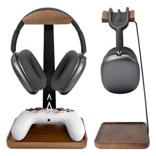 GEVO Walnut Headphone Stand, Wood Headset Stand for Desk, Universal