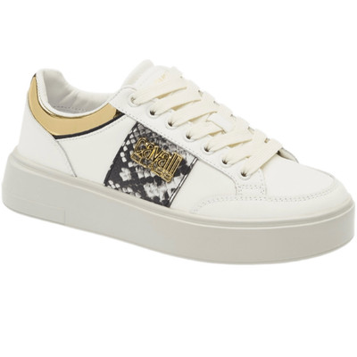NWT Roberto Cavalli Cavalli Class  logo hardware white low top sneaker  Size 38E