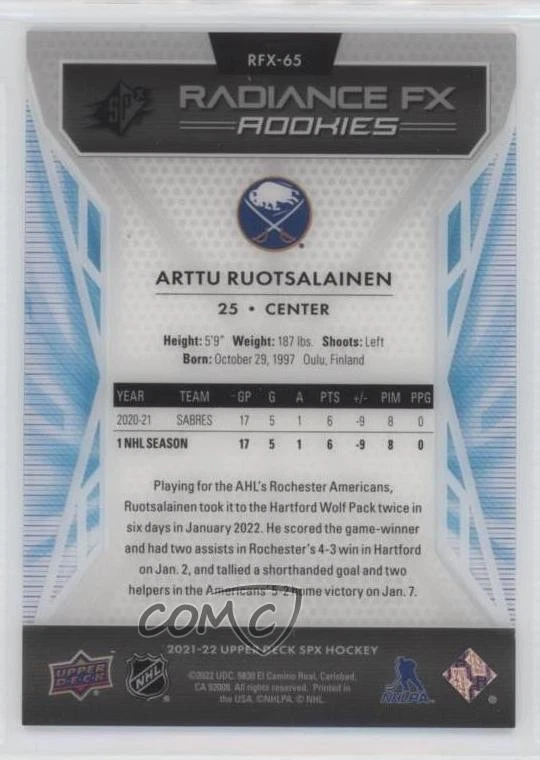 2021-22 SPx Radiance F/X Gold /50 Arttu Ruotsalainen #RFX-65 Rookie RC - Image 2 of 2