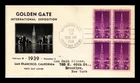 DR JIM STAMPS US COVER GOLDEN GATE EXPOSITION FDC SCOTT 852 BLOCK OF 4