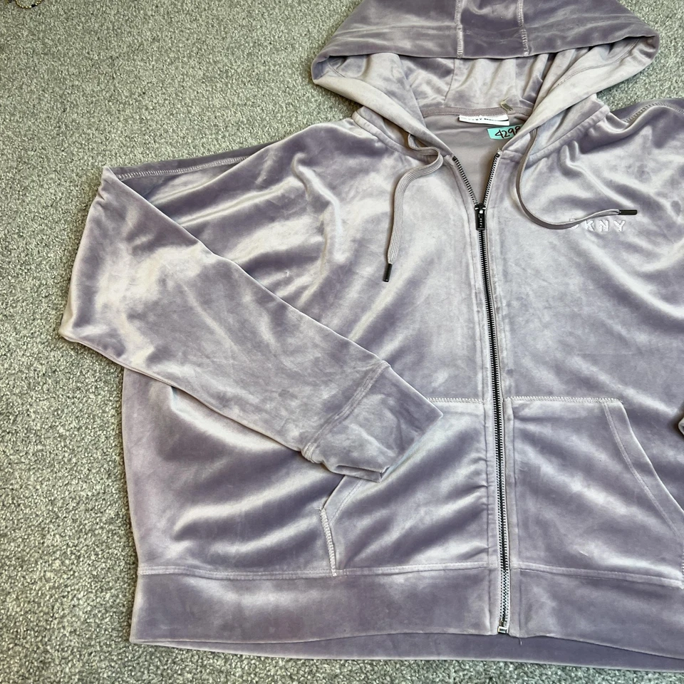 DKNY Sport Hoodie Womens XL Lavender Purple Velour Full Zip Jacket Soft Logo - Image 2 of 4