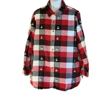 Collections ETC Winter Christmas Snowman Red Plaid Cotton Shirt Women's Sz XXL 