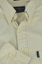 Gant Men's Tan Blue White Striped Dress Poplin Cotton Casual Shirt L Large