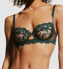$172 Lise Charmel Women's Green Floral Balconette Underwire Demi-Cup Bra 32F
