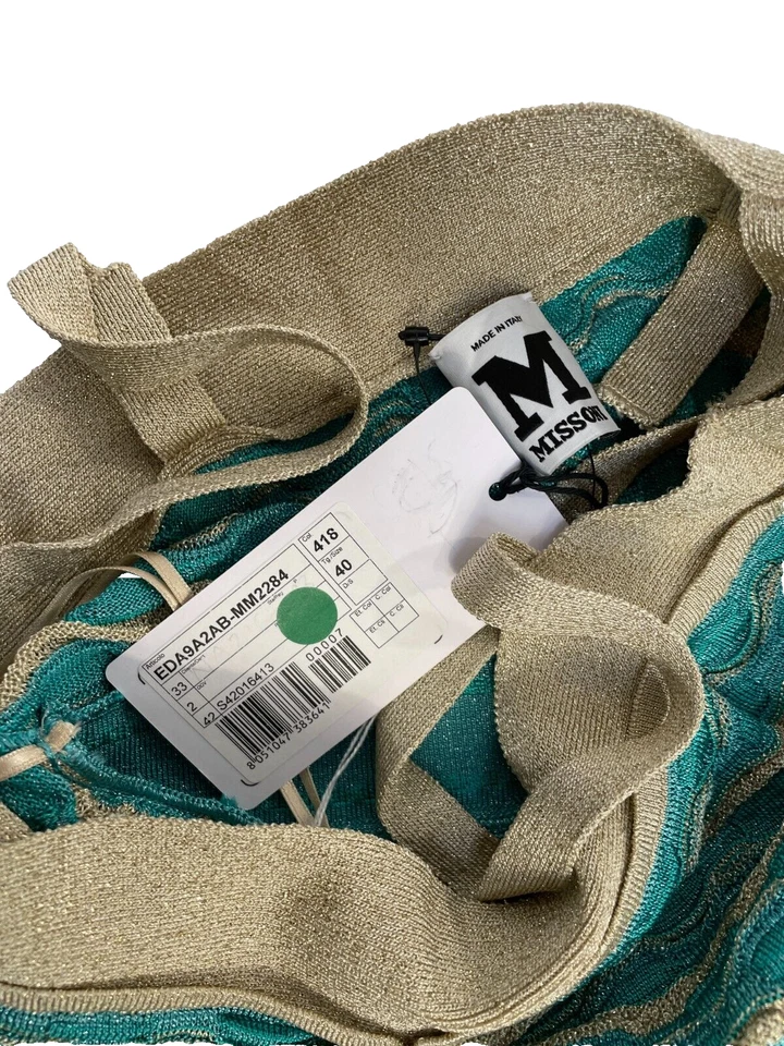 Abito Missoni verde acqua e oro taglia IT 40 - Immagine 3 di 3