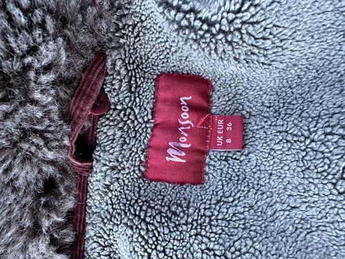 Monsoon Burgundy Red Corduroy cord Jacket Coat Faux Fur Collar Women’s 8/S - 第 8/11 張圖片