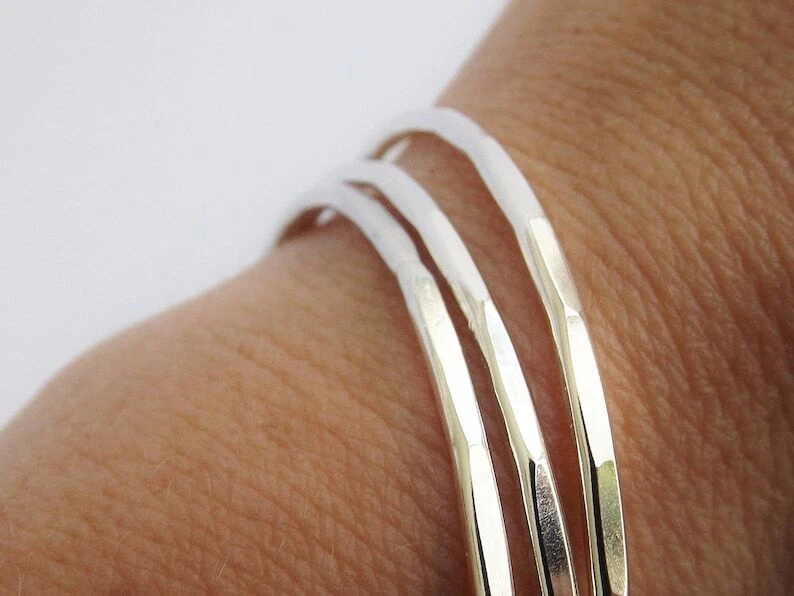 VALENTINO Set Braccialetti Martellati Argento 925 Fatti a Mano Donna Braccialetti Moderni Strutturati