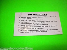 PINBALL STERN 1978 ORIGINAL PINBALL MACHINE 2-SIDED INSTRUCTION CARD Vintage