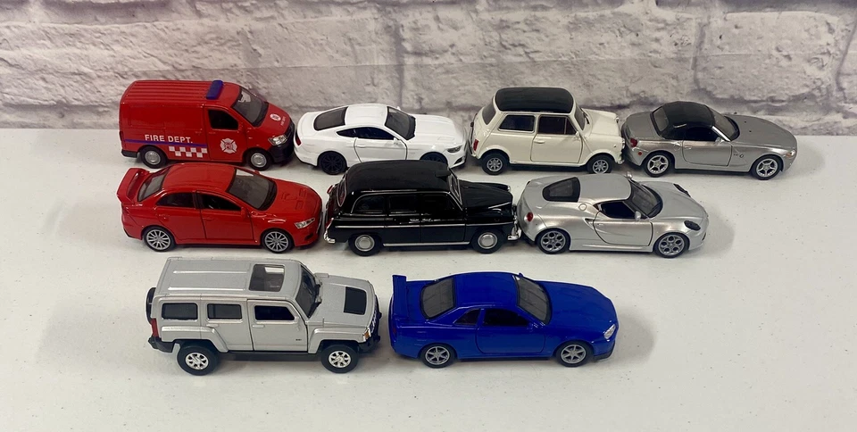 *NUEVO* Lote de 9 autos clásicos Welly Diecast Hummer H3 Mustang BMW 4,75 pulgadas Foto 2 de 4