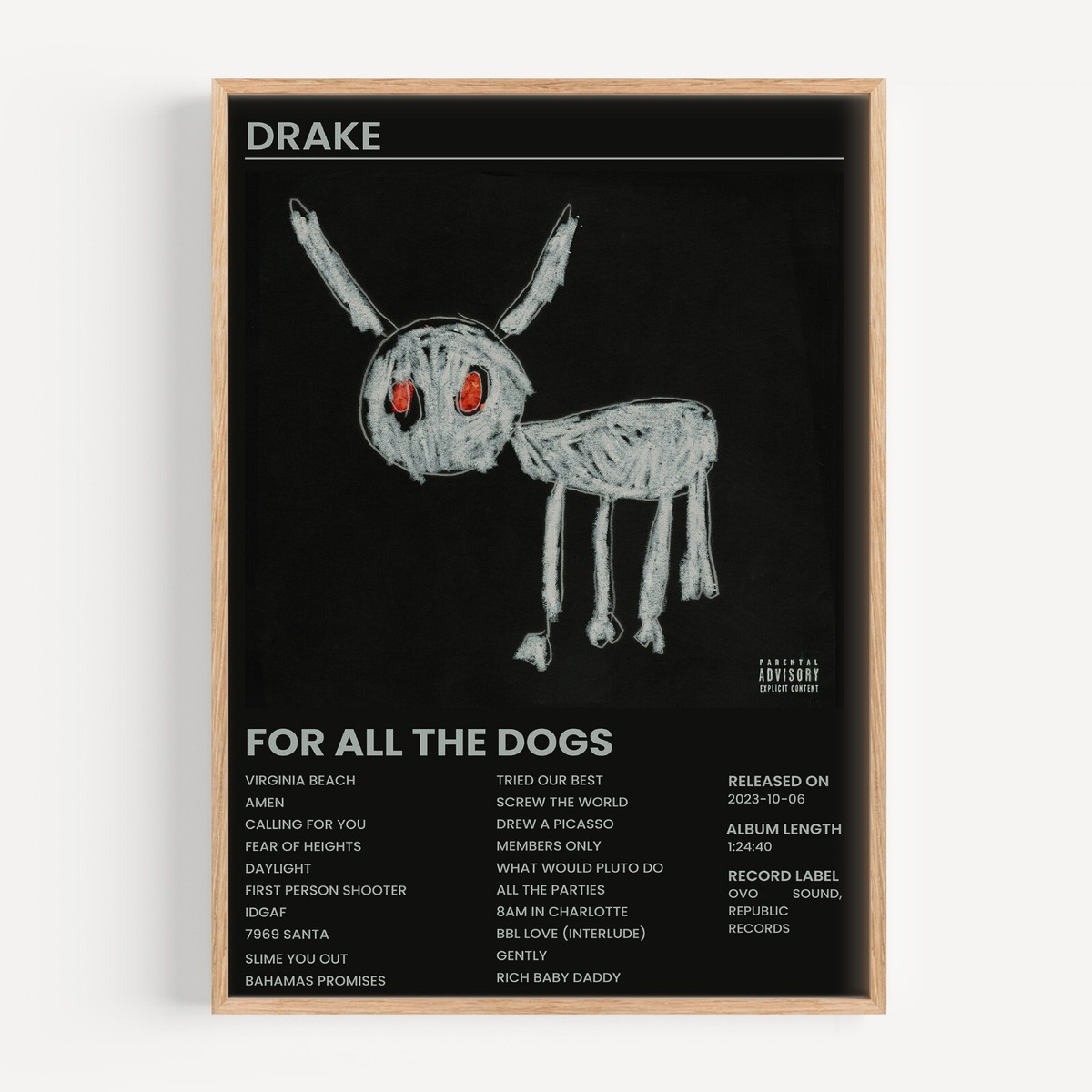 Drake - For all the Dogs Album Cover Autographed Art Poster Print