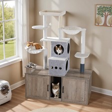 HOOBRO Cat Tree Tower with Litter Box Enclosure Indoor Wooden Cat Condo