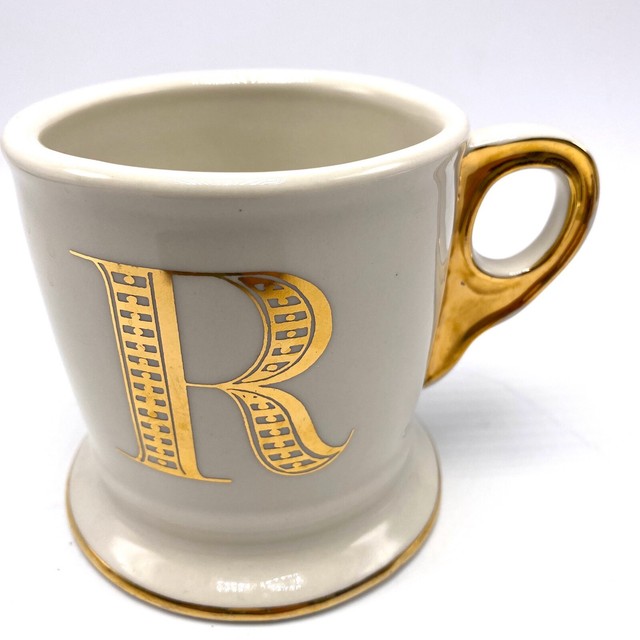 Anthropologie Monogram Mug Gold Letter R White Ceramic Gold Trim Coffee Tea Cup eBay