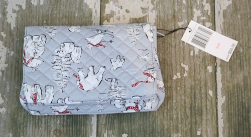 NWT VERA BRADLEY Iconic Brush & Cosmetic Case Bag Polar Beary Merry Travel Gray - Picture 2 of 5