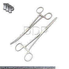 2 PC SET 6" STRAIGHT  CURVED HEMOSTAT FORCEPS LOCKING CLAMPS Surgical Instru