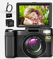 2.7K Digital Camera 30 MP Vlogging Cam Recorder Flash FHD Handheld Photo Video