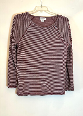 Liz Claiborne Women's Long Dolman Sleeved Burgandy & White Striped Knit Top / XL