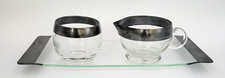 Vintage Dorothy Thorpe Silver Band Opened Creamer & Sugar Bowl Set W/ Tray As Is