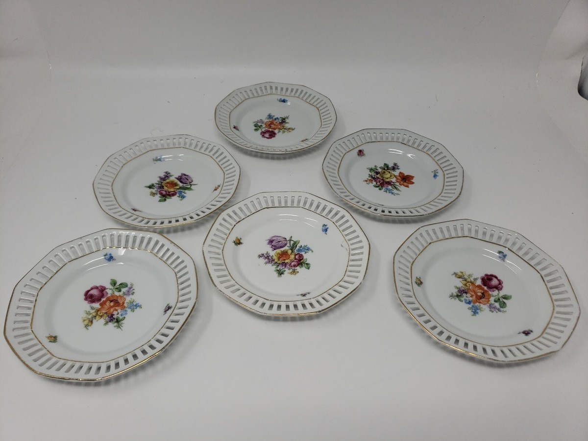 VTG Schumann Bavaria Germany Lattice Rim Floral Small Saucer Dish