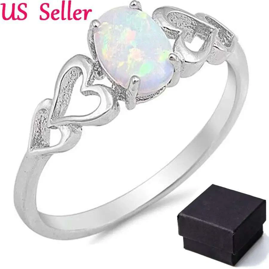 Anillo de mujer collar colgante ópalo de fuego blanco 925 plata esterlina piedras preciosas joyería Foto 2 de 4