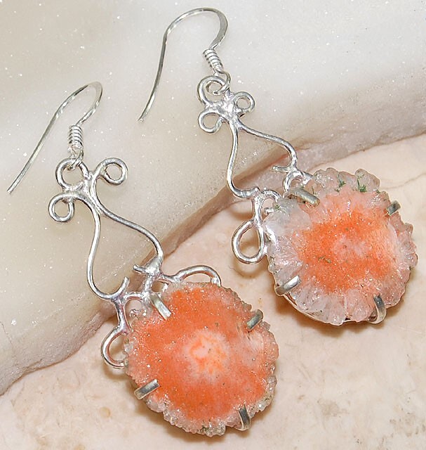 Natural Geode Citrine Cluster Sterling Silver Earrings Jewelry B18-2
