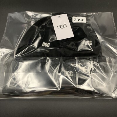UGG BEANIE SCATTER LOGO KNIT CUFF HAT ONE SIZE BLACK WOOL  display picture 1