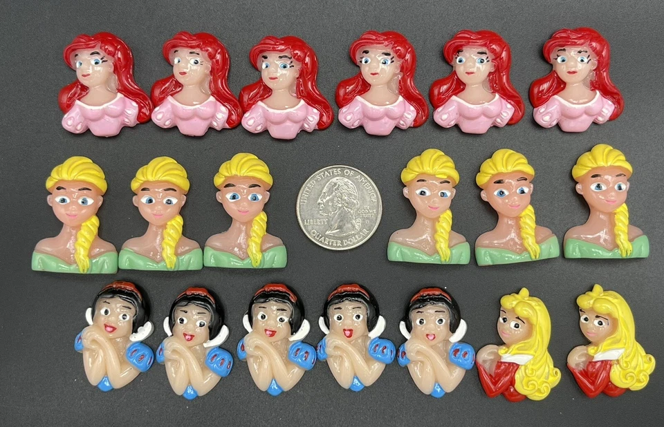 19 piezas adornos artesanales de moño de cabello cabujón de resina con respaldo plano de princesa Disney Foto 3 de 4
