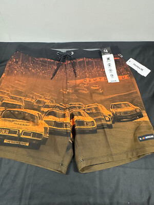 Hurley Men s Eco NASCAR FinishLine 18  Boardshorts Brown Multi Size 30